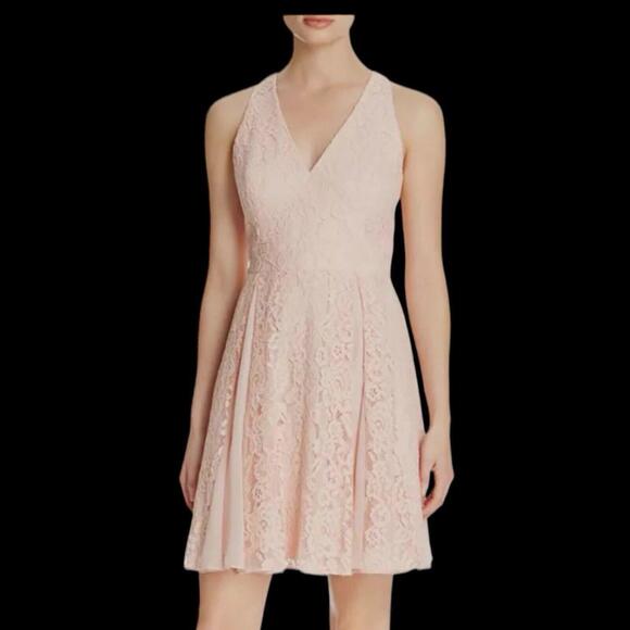 NWT AIDAN MATTOX ~ Pink Lace Illusion Bodice Keyhole Flare Party Dress Sz 4 - Picture 2 of 11